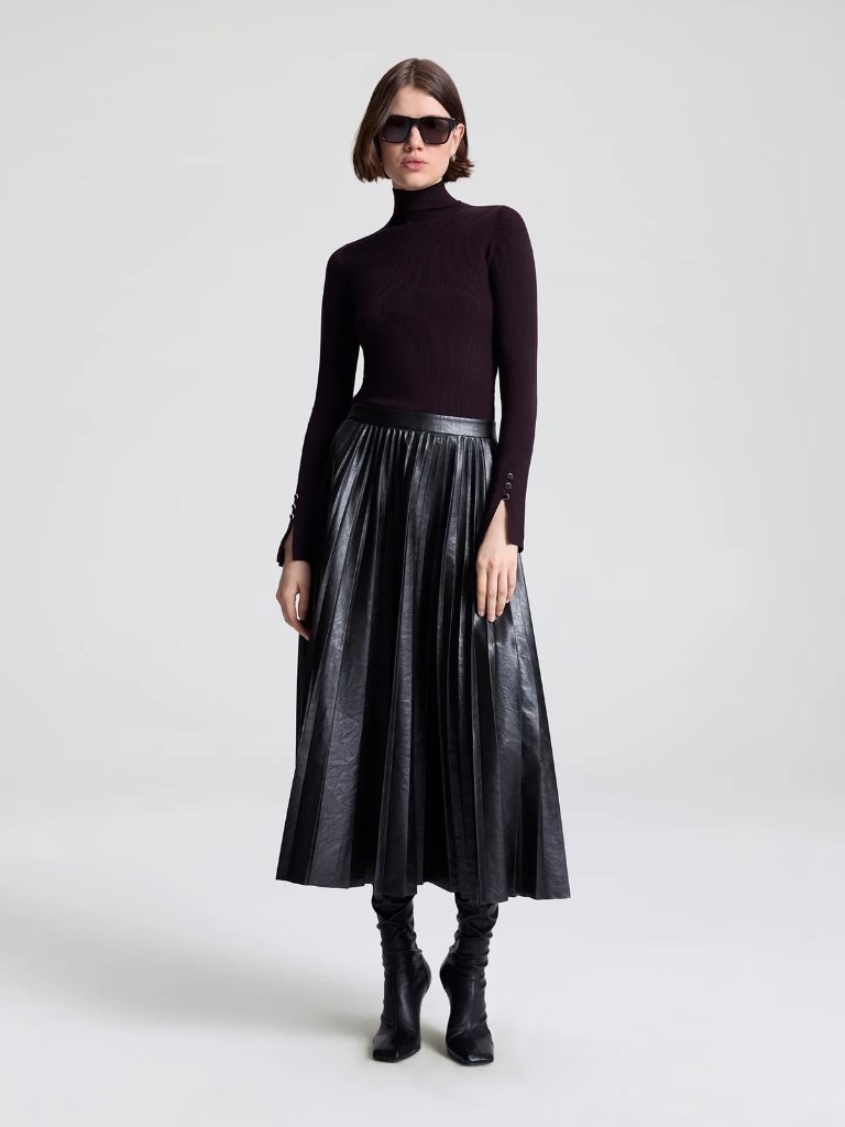 A.L.C Etta Vegan Leather Pleated Midi Skirt